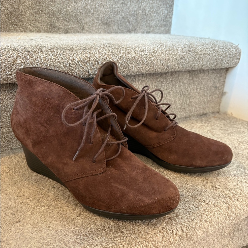 Brown Suede Women's Wedge Ankle Boots